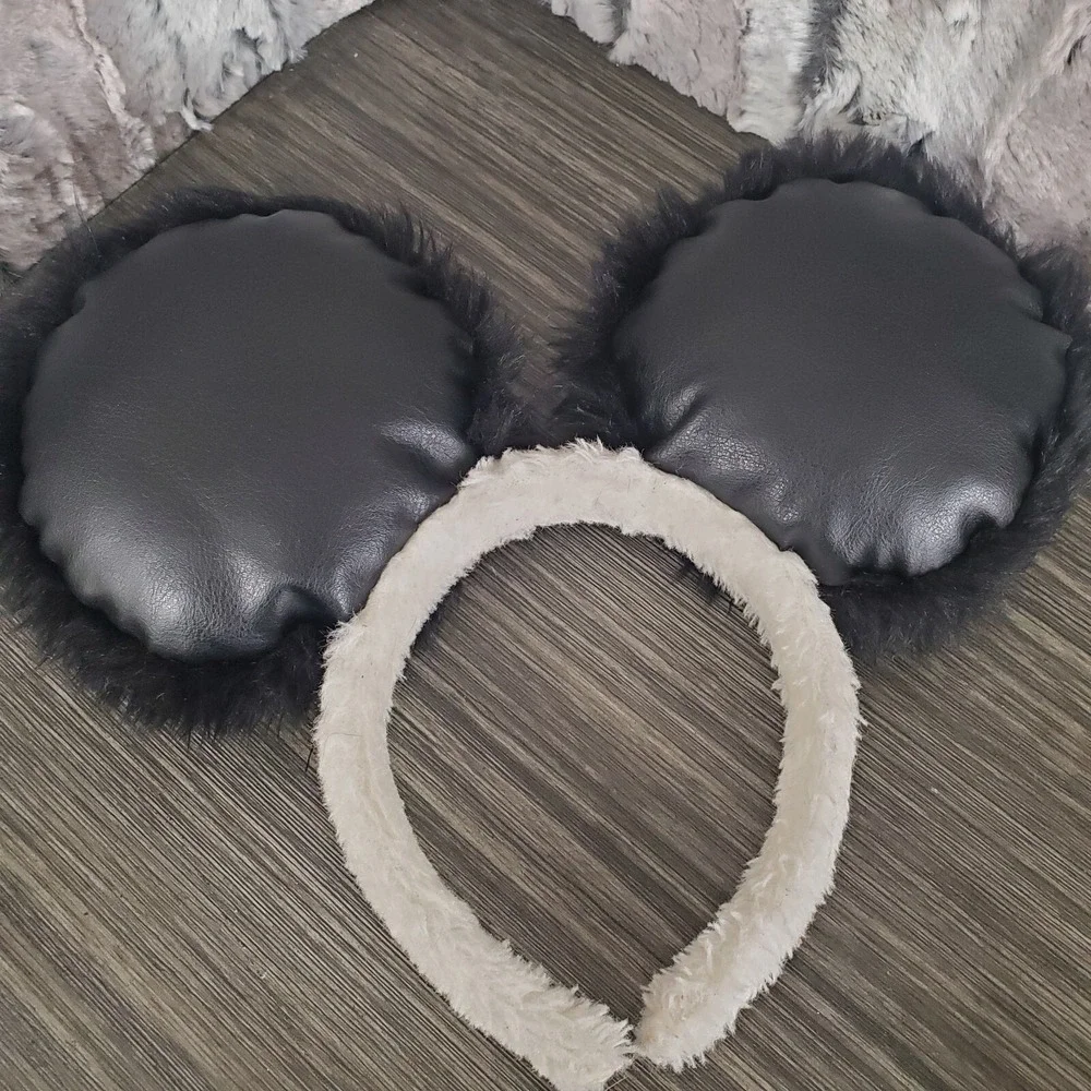 Fuzzy Black Halloween Furry Plush Panda Bear Headband - Child Sized